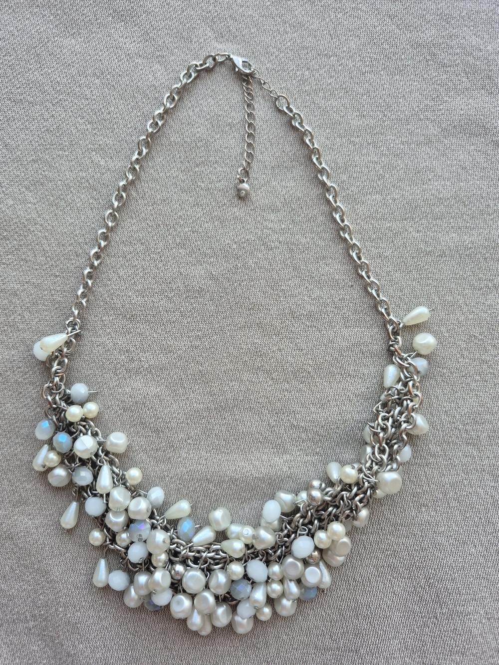 Pearl Cluster Statement Necklace - White